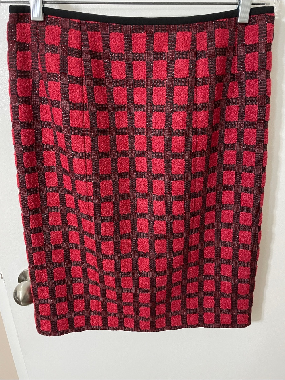 Carlisle Red and Black Checkered Wool Blend Pencil Skirt Size 6